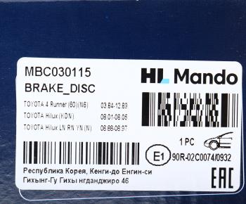 4 549 р. Диск тормозной TOYOTA Hilux (95-) передний (1шт.) MANDO MANDO mbc030115 MANDO mbc030115  с доставкой в г. Кемерово. Увеличить фотографию 7