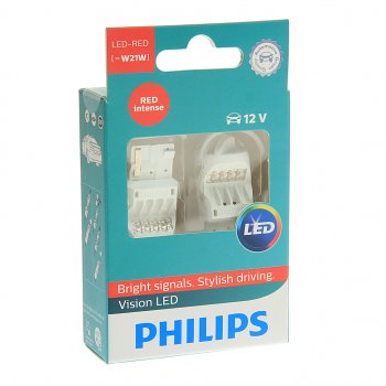 779 р. Лампа 12V W21W W3x16d блистер (2шт.) Led Red Intense PHILIPS PHILIPS 12838redx2  с доставкой в г. Кемерово. Увеличить фотографию 1