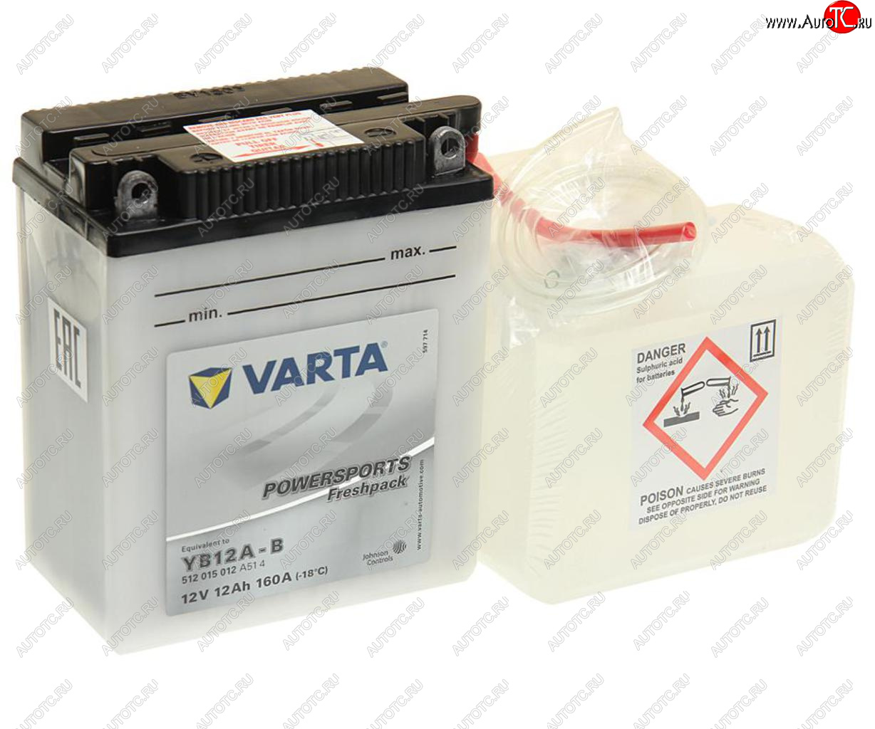 4 999 р. Аккумулятор VARTA MOTO FP + электролит 12А/ч VARTA 6ст12 yb12a-b VARTA 6ст12 yb12a-b  с доставкой в г. Кемерово