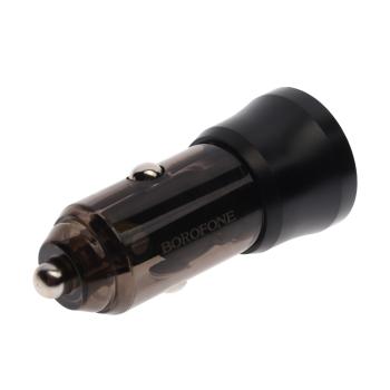 261 р. Устройство зарядное в прикуриватель 1USB + 1 Type C 12V BOROFONE BOROFONE bz25 transparent black  с доставкой в г. Кемерово. Увеличить фотографию 2