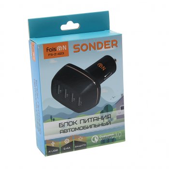 619 р. Устройство зарядное в прикуриватель 4USB 12V Quick Charge FAISON FAISON fs-z-423 black  с доставкой в г. Кемерово. Увеличить фотографию 3
