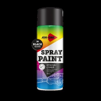 261 р. Краска черная глянцевая аэрозоль 450мл акриловая Spray Paint Black Gloss AIM-ONE AIM-ONE sp-gb39  с доставкой в г. Кемерово. Увеличить фотографию 1