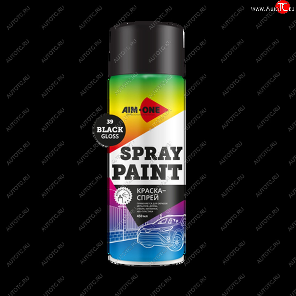261 р. Краска черная глянцевая аэрозоль 450мл акриловая Spray Paint Black Gloss AIM-ONE AIM-ONE sp-gb39  с доставкой в г. Кемерово