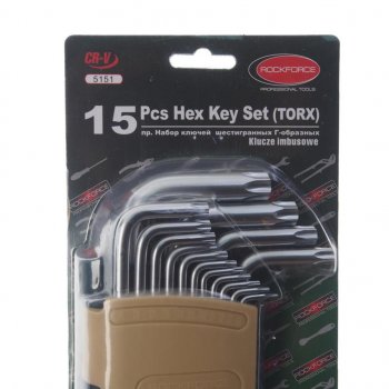 1 439 р. Набор ключей TORX Т6-Т60 Г-образных 15 предметов с держателем ROCKFORCE ROCKFORCE rf-5151  с доставкой в г. Кемерово. Увеличить фотографию 4