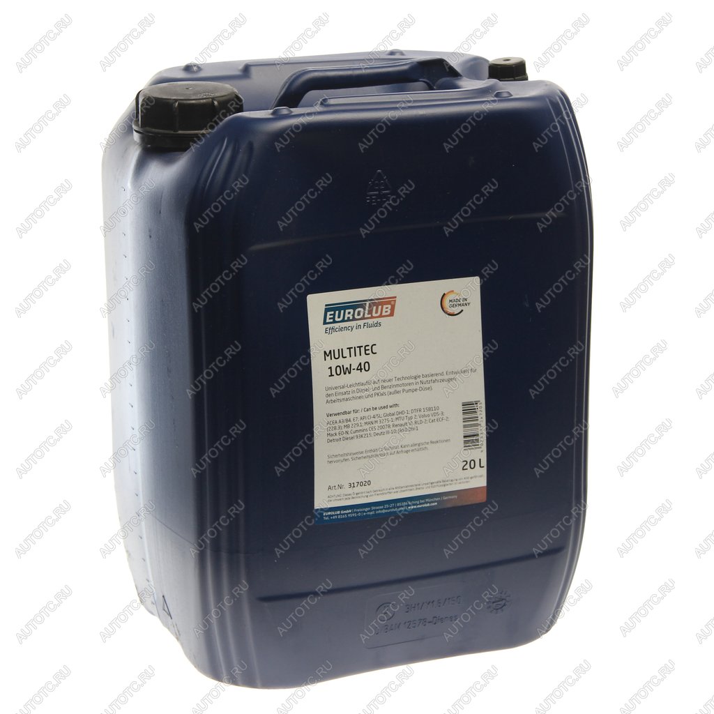 16 949 р. Масло дизельное MULTITEC CI-4E7 10W40 псинт.20л EUROLUB EUROLUB 317020  с доставкой в г. Кемерово