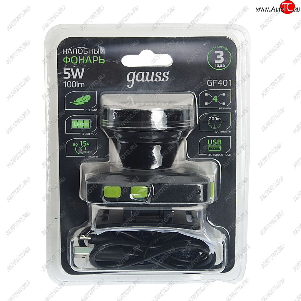 1 029 р. Фонарь налобный аккумуляторный GAUSS GAUSS gf401 GAUSS gf401  с доставкой в г. Кемерово