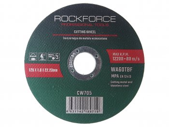 70 р. Круг отрезной по металлу 125x1.0x22.23мм ROCKFORCE ROCKFORCE rf-cw705  с доставкой в г. Кемерово. Увеличить фотографию 1