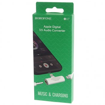 599 р. Переходник iPhone (5-) на jack 3.5 + зарядка белый BOROFONE BOROFONE bv7 white BOROFONE bv7 white  с доставкой в г. Кемерово. Увеличить фотографию 3