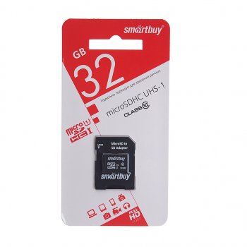 399 р. Карта памяти 32GB MicroSD class 10 + SD адаптер SMART BUY SMART BUY sb32gbsdcl10-01_с  с доставкой в г. Кемерово. Увеличить фотографию 1