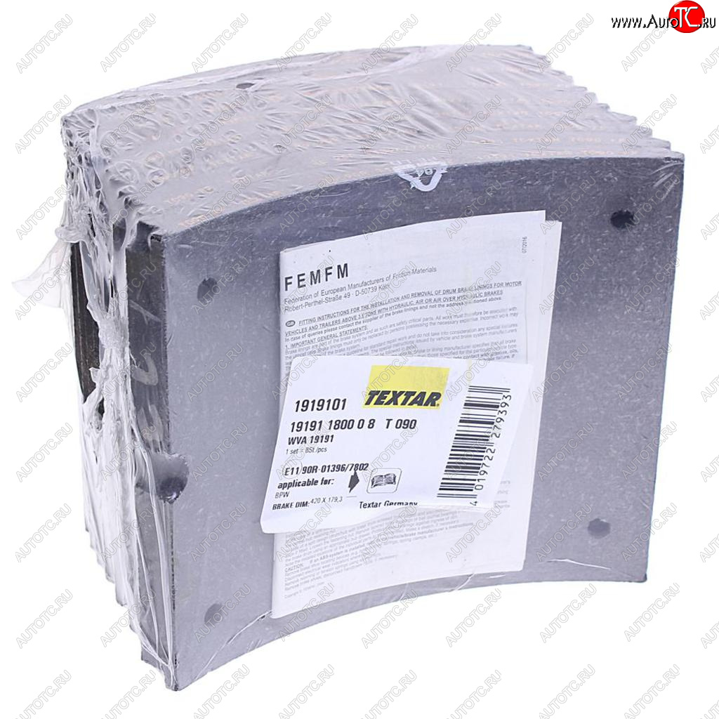 12 899 р. Накладка тормозной колодки BPW (420x180) стандарт 80 отв. 8x15  93251 (8шт.) TEXTAR TEXTAR 1919101  с доставкой в г. Кемерово