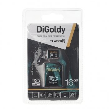 261 р. Карта памяти 16GB MicroSD class 10 + SD адаптер DIGOLDY DIGOLDY dg016gcsdhc10-ad  с доставкой в г. Кемерово. Увеличить фотографию 1