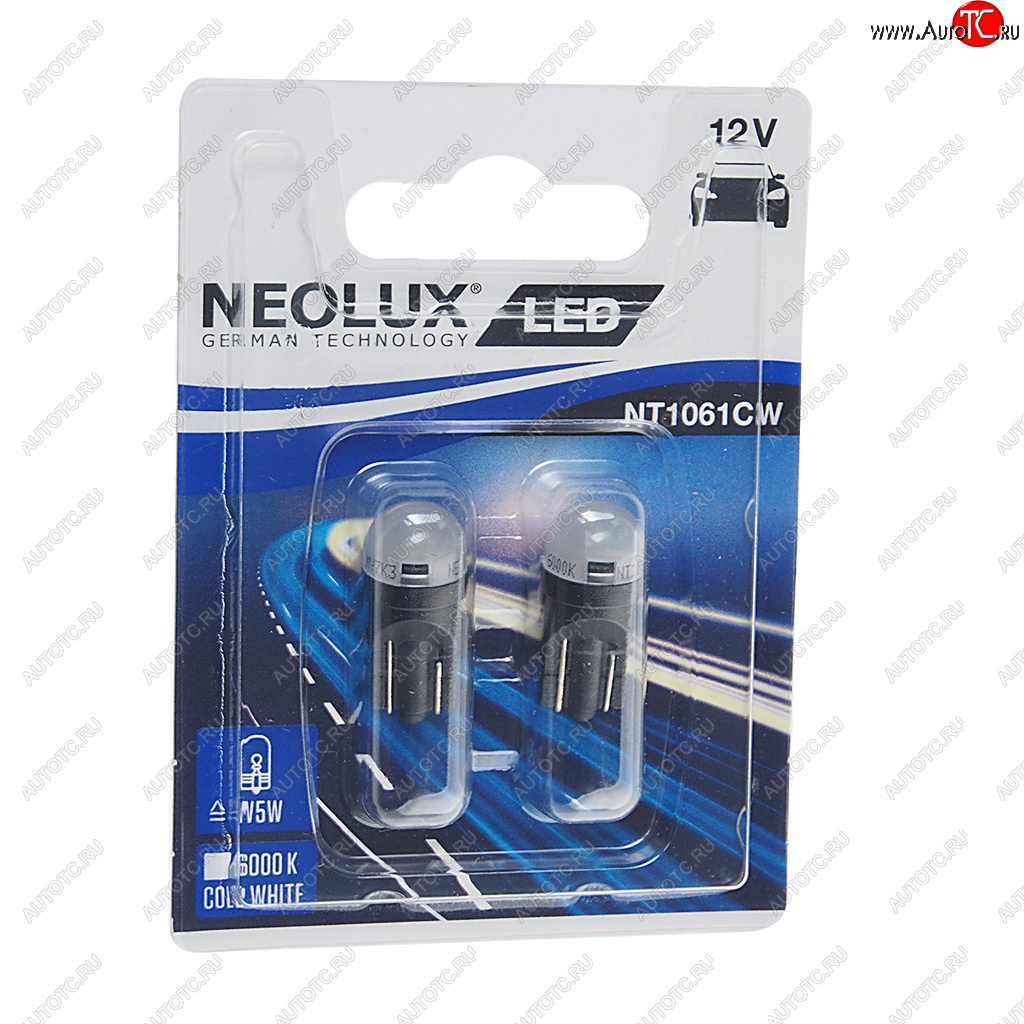 719 р. Лампа светодиодная 12V W5W T10W W2.1x9.5d 6000K 35лм блистер (2шт.) LED Cool White NEOLUX NEOLUX nt1061cw-02b  с доставкой в г. Кемерово