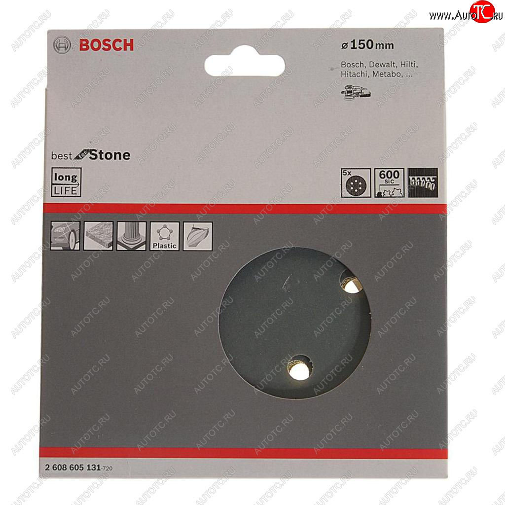 429 р. Бумага наждачная на липучке D150 Р600 8 отверстий 5шт. BOSCH BOSCH 2608605131 BOSCH 2608605131  с доставкой в г. Кемерово