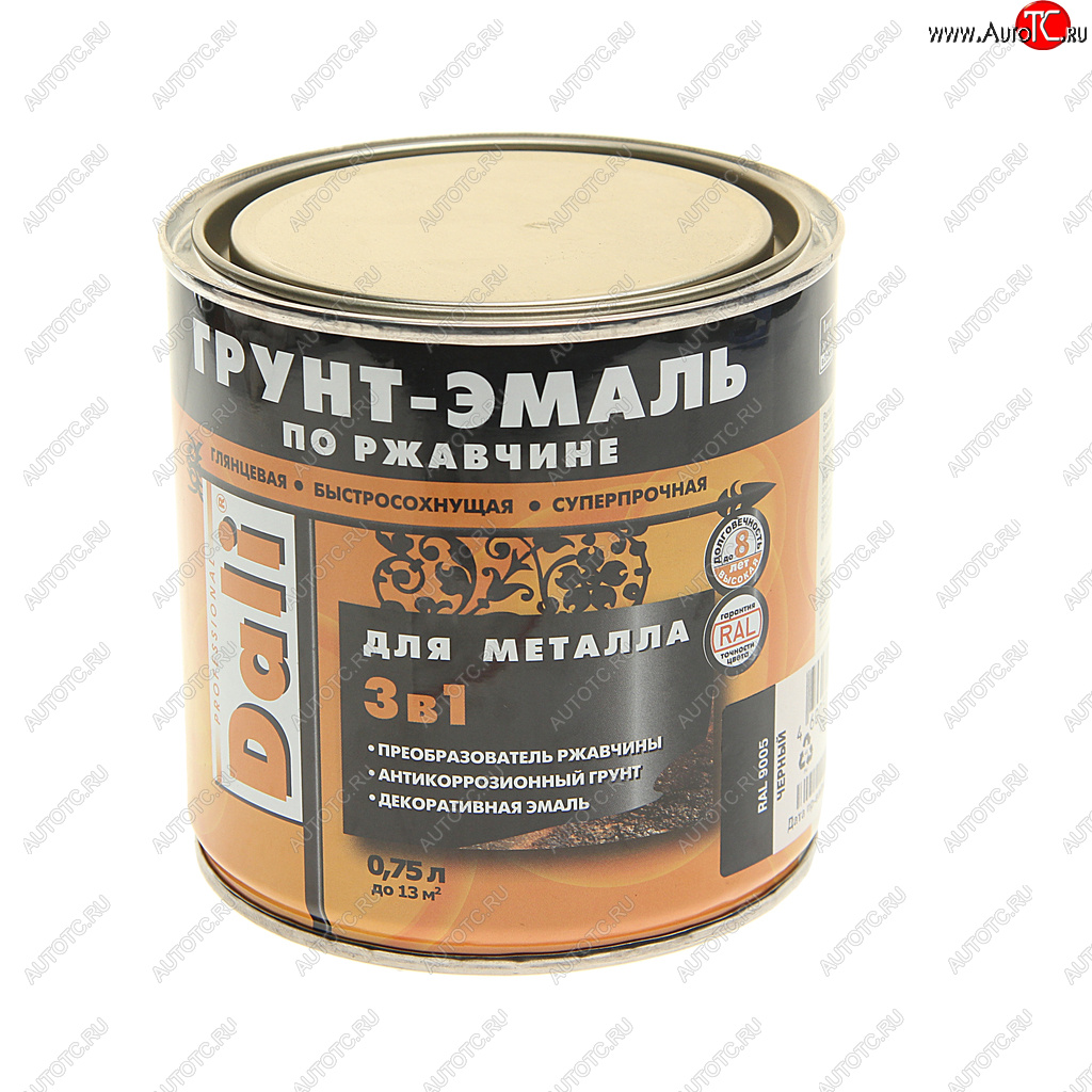 989 р. Грунт-эмаль по ржавчине черный RAL9005 0.75л DALI DALI 20412  с доставкой в г. Кемерово