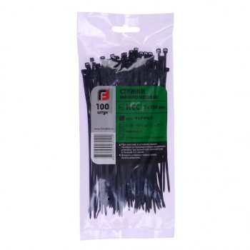 76 р. Хомут-стяжка 150х3.0 пластик черный (100шт.) FORTISFLEX FORTISFLEX 1003150-1  с доставкой в г. Кемерово. Увеличить фотографию 1