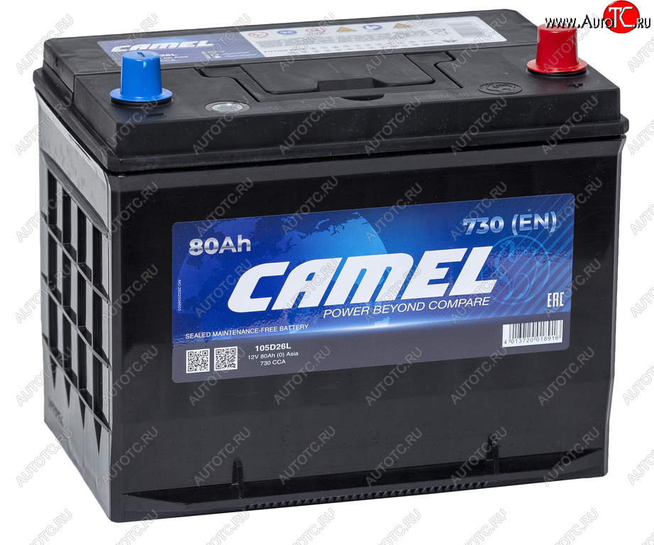 11 849 р. Аккумулятор CAMEL Asia 80Ач обратная полярность CAMEL 6ст80(0) 105d26l  с доставкой в г. Кемерово