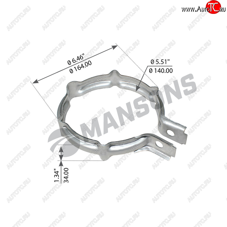 359 р. Хомут глушителя VOLVO FH12,16 (140х30мм) рифленый MANSONS MANSONS 900.619  с доставкой в г. Кемерово