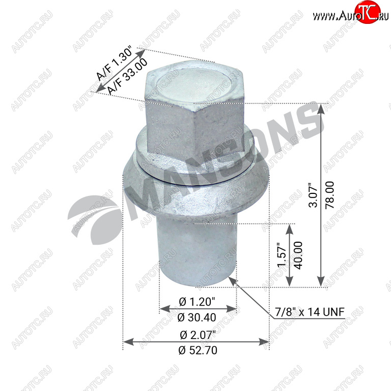 739 р. Гайка колеса VOLVO (78-14unf 38x78.5x52.8x33) MANSONS MANSONS 900.462  с доставкой в г. Кемерово