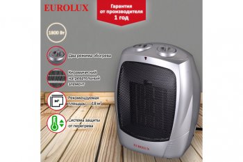 2 169 р. Тепловентилятор бытовой 1.80кВт (18кв.м) настольный белый EUROLUX EUROLUX 6726  с доставкой в г. Кемерово. Увеличить фотографию 7