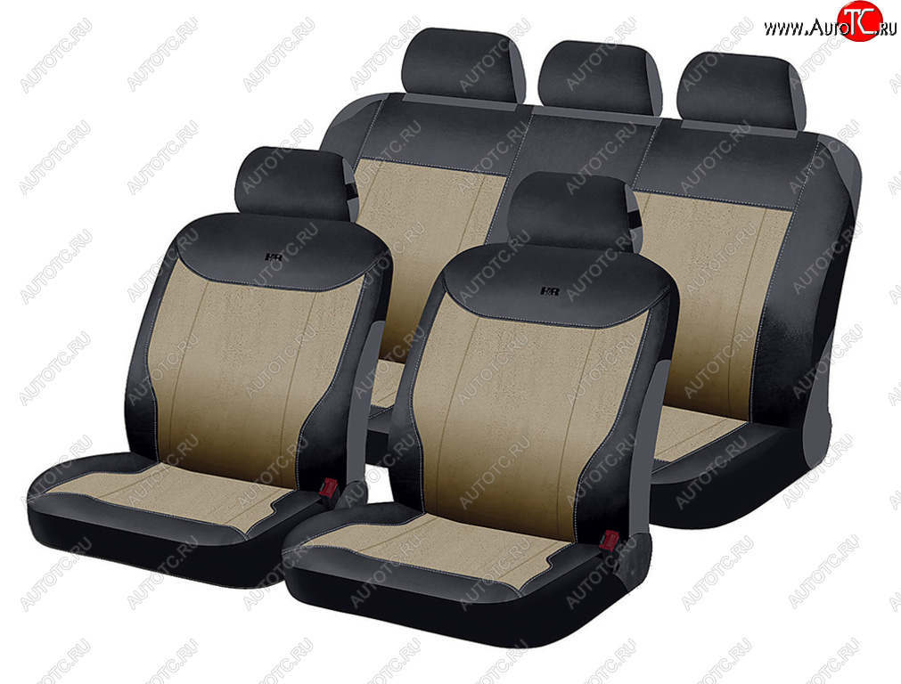 2 449 р. Универсальные чехлы сидений (майка, 4 предм., полиэстер) Solo CARFASHION Haima Freema минивэн  (2003-2011) (бежево-черный)  с доставкой в г. Кемерово