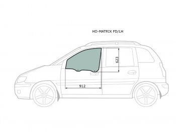 Стекло боковое опускное (Спереди Слева Цвет зеленый) Hyundai Lavita 01-07  Matrix 01-10 XYG HD-MATRIX FD/LH
