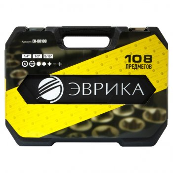 5 949 р. Набор головок торцевых,бит и бит-головок 14,12 6-ти гранных 108 предметов ЭВРИКА ЭВРИКА er-80108  с доставкой в г. Кемерово. Увеличить фотографию 2