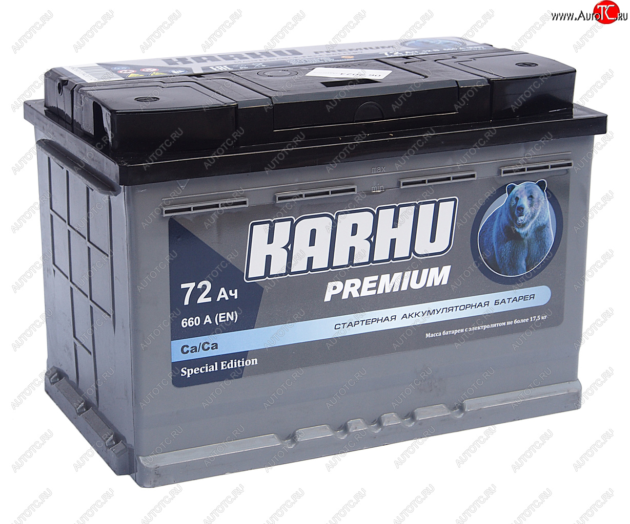 7 449 р. Аккумулятор KARHU Premium 72А/ч обратная полярность KAINAR 6ст72(0) KAINAR 6ст72(0)  с доставкой в г. Кемерово