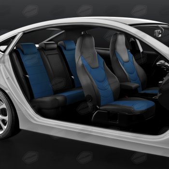 8 999 р. Авточехлы универсальные экокожа черно-синие комплект Recaro AVTOLIDER AVTOLIDER urek31-0303  с доставкой в г. Кемерово. Увеличить фотографию 4