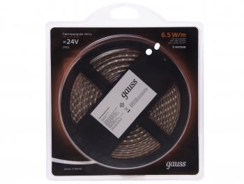 1 169 р. Лента светодиодная гибкая 6.5W 5м IP65 24V теплый белый (блистер) GAUSS GAUSS 311000165 GAUSS 311000165  с доставкой в г. Кемерово. Увеличить фотографию 1
