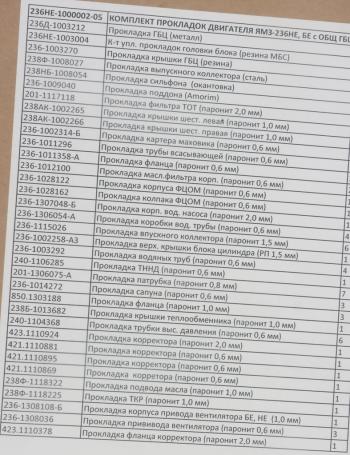 4 299 р. Прокладка двигателя ЯМЗ-236НЕ,БЕ комплект общ. ГБЦ (33 наименования) РД РУССКИЙ ДВИГАТЕЛЬ 236не-1000002-05  с доставкой в г. Кемерово. Увеличить фотографию 7