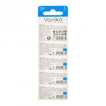56 р. Батарейка A23 12V (пульт сигнализации) блистер 5шт. (цена за 1шт.) Alkaline Ultra VONIKO VONIKO v-23aбл  с доставкой в г. Кемерово. Увеличить фотографию 2