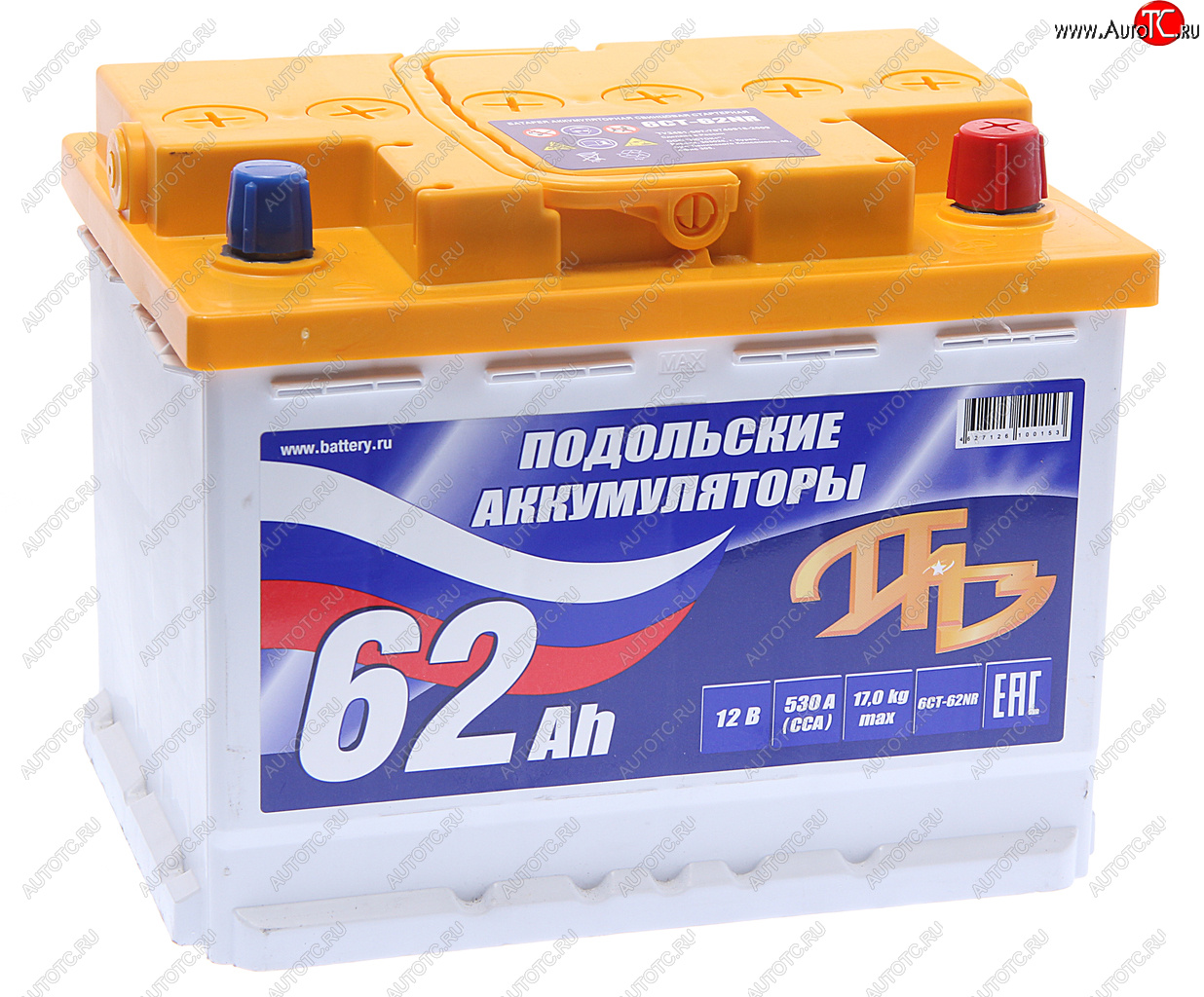 5 199 р. Аккумулятор ПОДОЛЬСК 62Ач обратная полярность ПОДОЛЬСК 6ст62(0)  с доставкой в г. Кемерово