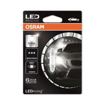 659 р. Лампа светодиодная 12V C5W SV8.5-8 41мм 6000K блистер (1шт.) Ledriving Cool White OSRAM OSRAM 6499cw-01b  с доставкой в г. Кемерово. Увеличить фотографию 1