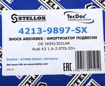 4 749 р. Амортизатор VW Golf 5,6,Passat AUDI A3 SKODA Octavia,Yeti передний левыйправый (d=50мм) STELLOX STELLOX 4213-9897-sx  с доставкой в г. Кемерово. Увеличить фотографию 4