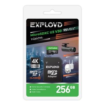 3 289 р. Карта памяти 256GB MicroSD class 10 + SD адаптер EXPLOYD EXPLOYD ex256gcsdxc10-u3-v30  с доставкой в г. Кемерово. Увеличить фотографию 1