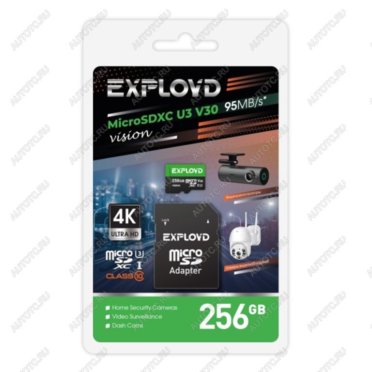 3 289 р. Карта памяти 256GB MicroSD class 10 + SD адаптер EXPLOYD EXPLOYD ex256gcsdxc10-u3-v30  с доставкой в г. Кемерово
