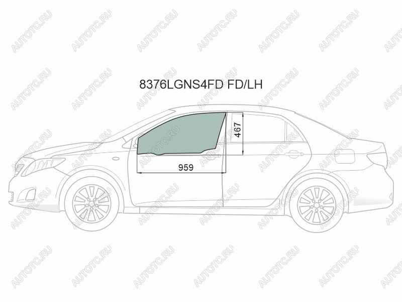 2 789 р. Стекло боковое опускное (Спереди Слева Цвет зеленый Крепления) Toyota Corolla (E150) 06-13  Coro XYG 8376LGNS4FD FD/LH  с доставкой в г. Кемерово
