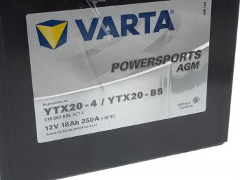 9 649 р. Аккумулятор VARTA MOTO AGM 18Ач VARTA 6ст18 518 902 026 (ytx20-4(bs))  с доставкой в г. Кемерово. Увеличить фотографию 2