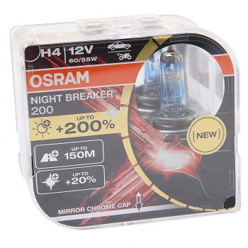 2 879 р. Лампа 12V H4 6055W P43t +200% 4050К бокс (2шт.) Night Breaker 200 OSRAM OSRAM 64193nb200-hcb  с доставкой в г. Кемерово. Увеличить фотографию 1