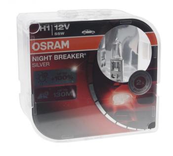 1 079 р. Лампа 12V H1 55W P14.5s +100% бокс (2шт.) Night Breaker Silver OSRAM OSRAM 64150nbs-hcb  с доставкой в г. Кемерово. Увеличить фотографию 1