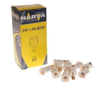 87 р. Лампа 24V 1.4W REF29 белый патрон Plastic Base NARVA NARVA 170813000  с доставкой в г. Кемерово. Увеличить фотографию 1