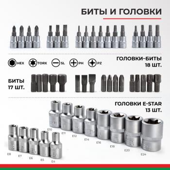 5 849 р. Набор головок торцевых, бит и бит-головок 14,12 6-ти гранных 108 предметов Профи БЕЛАК БЕЛАК бак.07001  с доставкой в г. Кемерово. Увеличить фотографию 6