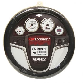 499 р. Оплетка руля (М) 37-39см черная экокожа Carbon cf CARFASHION CARFASHION 31456  с доставкой в г. Кемерово. Увеличить фотографию 1