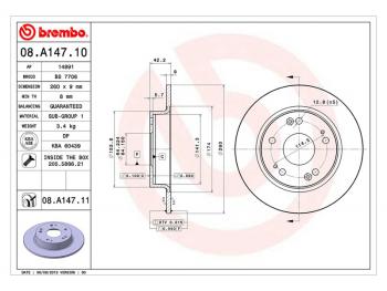 6 349 р. Диск тормозной задний Ø260 BREMBO  Honda Civic ( FN,  FK,FN) (2005-2012) купе дорестайлинг, купе рестайлинг, хэтчбэк 5 дв. рестайлинг  с доставкой в г. Кемерово. Увеличить фотографию 1