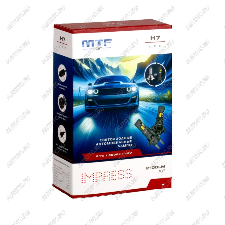 3 269 р. Лампа светодиодная 12V H7 PX26d бокс (2шт.) MTF MTF ht07k6  с доставкой в г. Кемерово