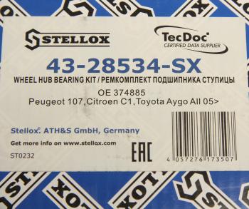4 399 р. Подшипник ступицы PEUGEOT 107 (05-) CITROEN C1 (05-14) задней STELLOX STELLOX 4328534sx  с доставкой в г. Кемерово. Увеличить фотографию 3