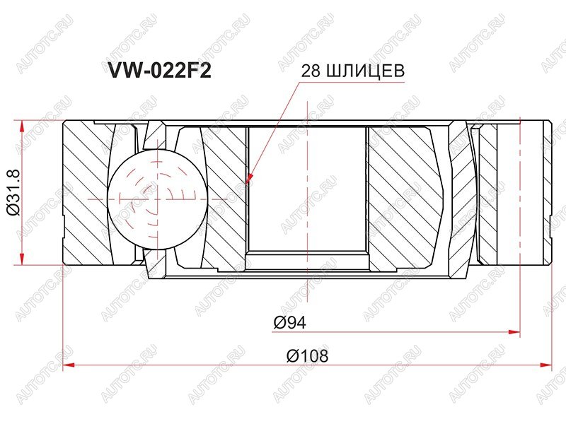 1 979 р. Шрус внутренний VOLKSWAGEN TRANSPORTER T4T5 1,9D-2,8 90-15 SAT VW-022F2  с доставкой в г. Кемерово