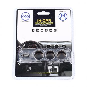194 р. Разветвитель прикуривателя 3-х гнездовой 12-24V 1USB IN-CAR IN-CAR no.wf-0120  с доставкой в г. Кемерово. Увеличить фотографию 2