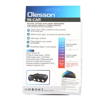 879 р. Разветвитель прикуривателя 3-х гнездовой 12-24V 2USB OLESSON OLESSON no.1679  с доставкой в г. Кемерово. Увеличить фотографию 4