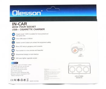 599 р. Разветвитель прикуривателя 4-х гнездовой 12-24V 1USB OLESSON OLESSON no.1527  с доставкой в г. Кемерово. Увеличить фотографию 4